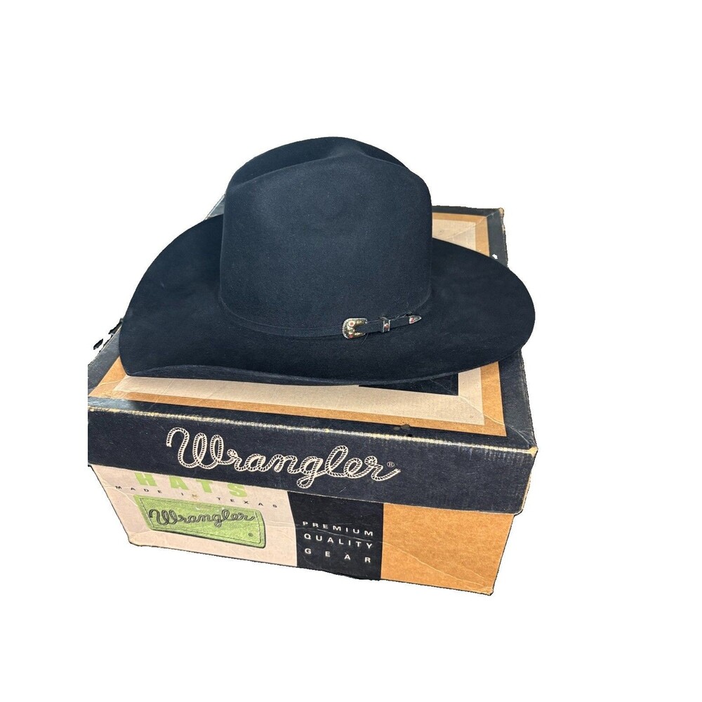 Vintage Wrangler 90s 5X Beaver Fur Felt Cowboy Hat Original Box Texas USA - Picture 2 of 10